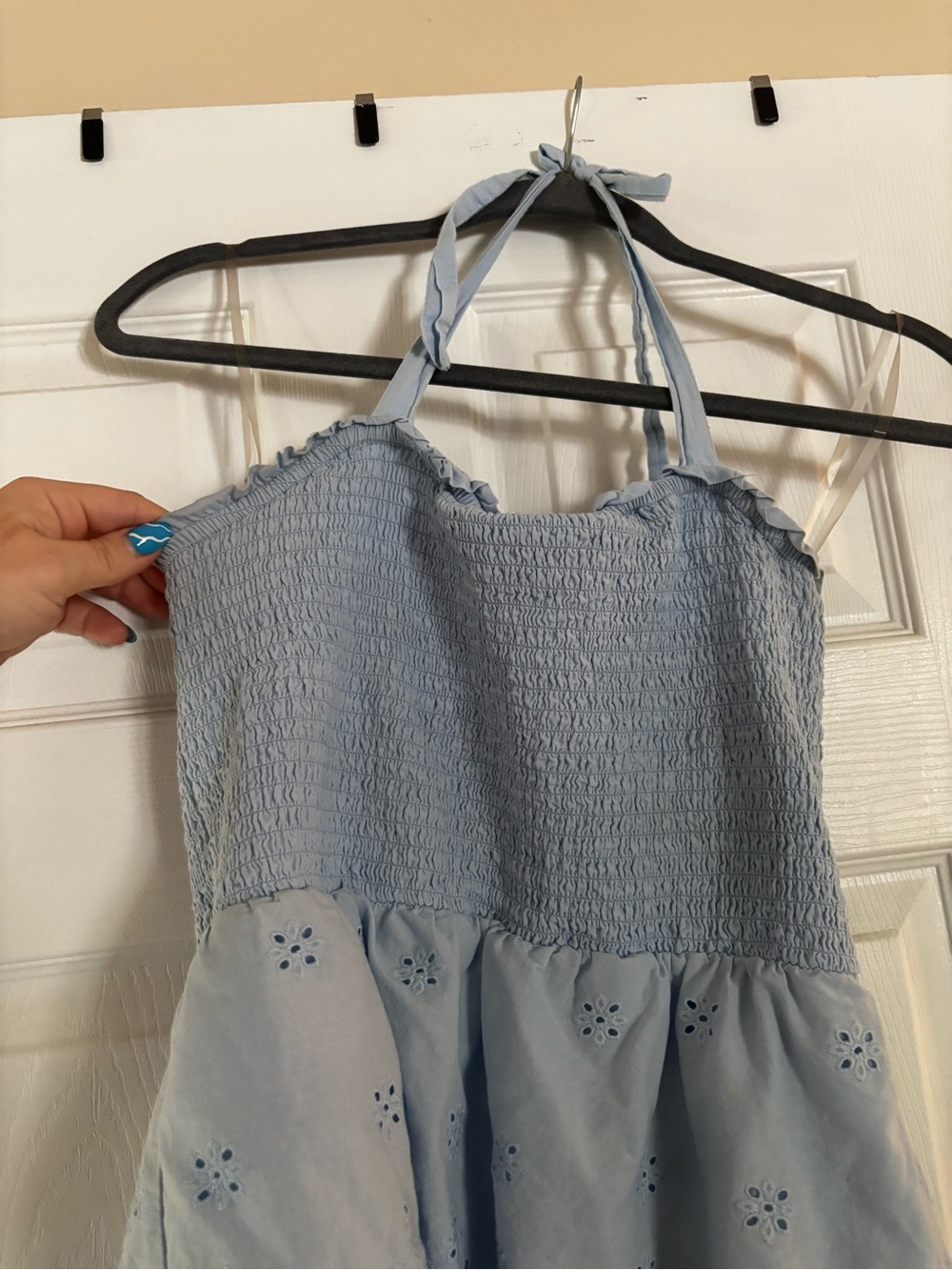 American Eagle Light Blue Tiered Eyelet Halter Dress - Picture 2 of 5